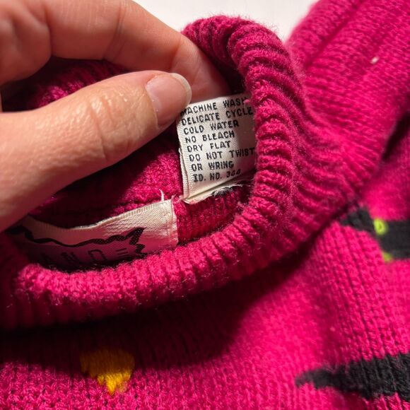 Vintage Retro Vibrant Pink Geometric Turtleneck Sweater 80's 90's - Picture 6 of 9